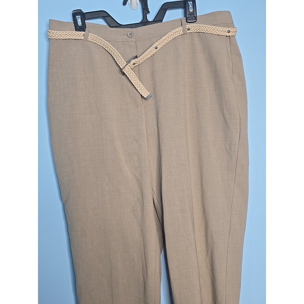 Womens Beige Straight Leg Belted Stretch Crop Capri Pants Sz 14 Seceret Slender